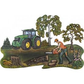 Forstarbeiter und Traktor