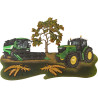 grüner Mähdrescher und Traktor